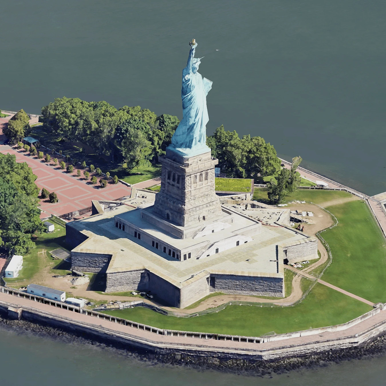 Google Photorealistic 3D Tiles: a textured 3D model of the Statue of Liberty and Liberty Island